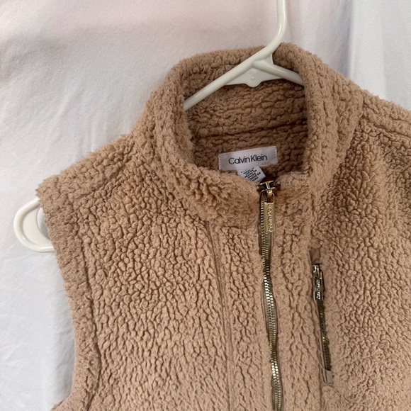 Calvin Klein Women's Beige Sherpa Fleece Vest - Picture 3 of 5